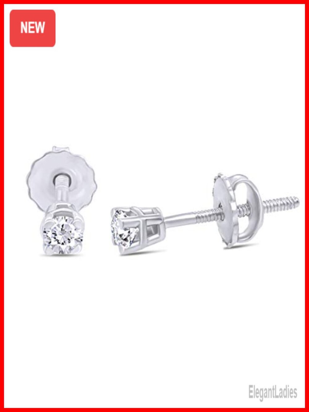 Small Diamond Solitaire Stud Earrings Screw Back 14k White Gold Over Sterling